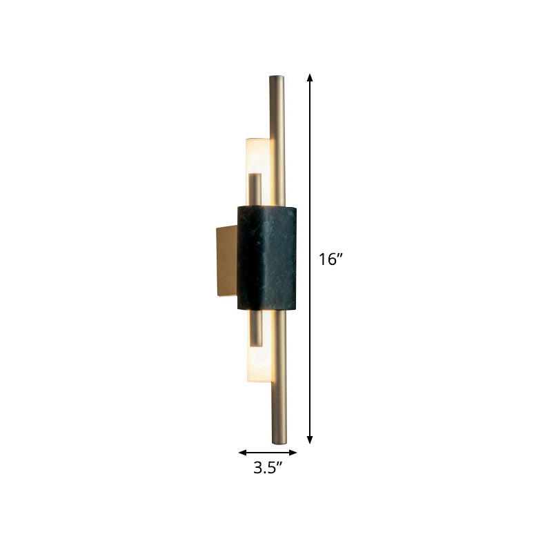 Slim Tube Sconce Lighting Modernist Metal LED Brass Wall Mounted Lamp with Rectangle Black Marble Deco Clearhalo 'Cast Iron' 'Glass' 'Industrial' 'Modern wall lights' 'Modern' 'Tiffany' 'Traditional wall lights' 'Wall Lamps & Sconces' 'Wall Lights' Lighting' 520745
