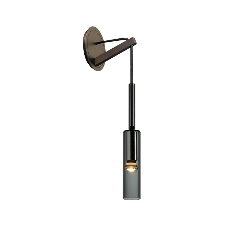 Tube Stairway Sconce Light Fixture Black Glass 1-Light Modernist Wall Mount Lamp with Suspending Cord Clearhalo 'Cast Iron' 'Glass' 'Industrial' 'Modern wall lights' 'Modern' 'Tiffany' 'Traditional wall lights' 'Wall Lamps & Sconces' 'Wall Lights' Lighting' 520753