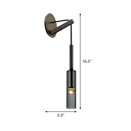 Tube Stairway Sconce Light Fixture Black Glass 1-Light Modernist Wall Mount Lamp with Suspending Cord Clearhalo 'Cast Iron' 'Glass' 'Industrial' 'Modern wall lights' 'Modern' 'Tiffany' 'Traditional wall lights' 'Wall Lamps & Sconces' 'Wall Lights' Lighting' 520755
