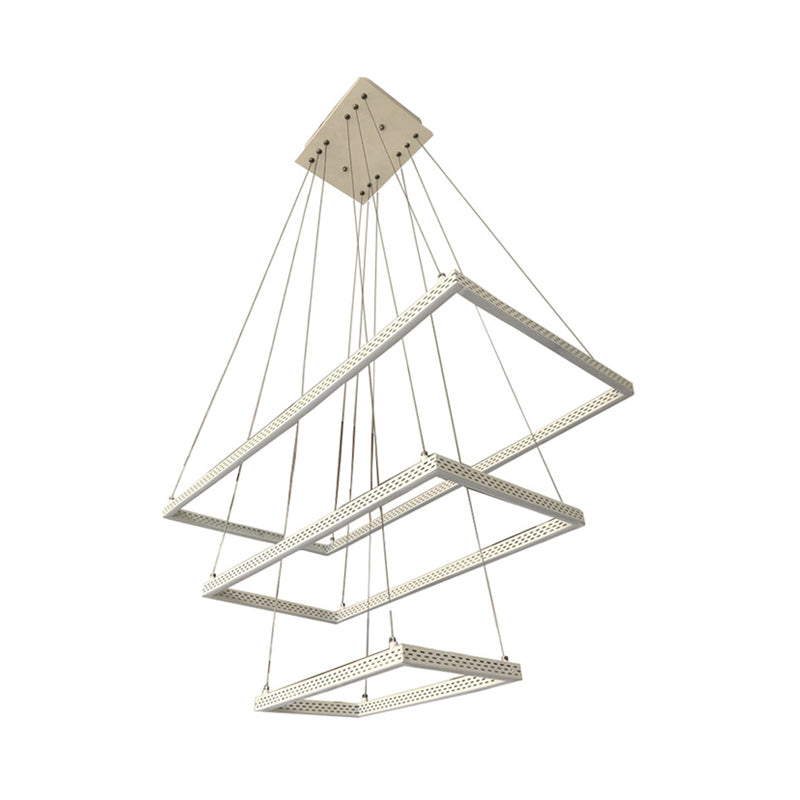 White Rectangular Chandelier Lighting Modernist 3 Lights Metal Ceiling Pendant Lamp Fixture in White/Warm/Natural Light Clearhalo 'Ceiling Lights' 'Chandeliers' 'Modern Chandeliers' 'Modern' Lighting' 520795