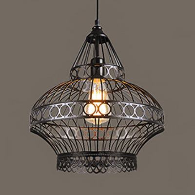Vintage Lantern Pendant Lighting with Wire Net Shade 1 Light Metal Ceiling Light Fixture with Adjustable Cord in Black Black B Clearhalo 'Art Deco Pendants' 'Black' 'Cast Iron' 'Ceiling Lights' 'Ceramic' 'Crystal' 'Industrial Pendants' 'Industrial' 'Metal' 'Middle Century Pendants' 'Pendant Lights' 'Pendants' 'Rustic Pendants' 'Tiffany' Lighting' 5208