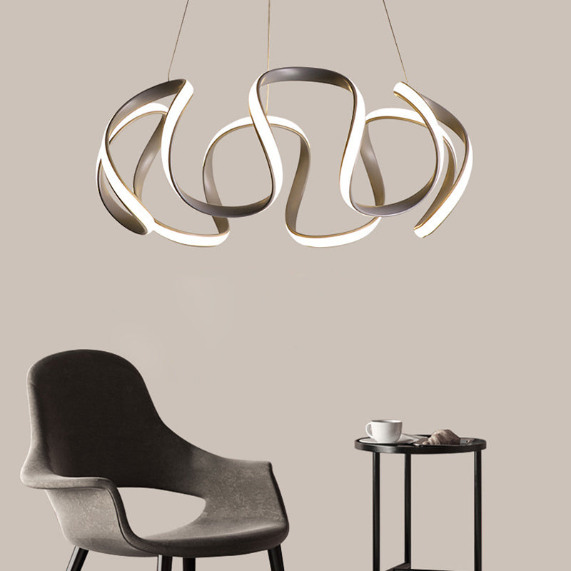 3/5/6 Lights Dining Room Chandelier with Wave Acrylic Shade Modern Grey Ceiling Pendant Light in White/Warm Light 6 Grey Clearhalo 'Ceiling Lights' 'Chandeliers' 'Modern Chandeliers' 'Modern' Lighting' 520844