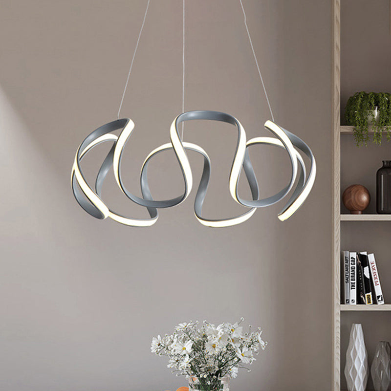 3/5/6 Lights Dining Room Chandelier with Wave Acrylic Shade Modern Grey Ceiling Pendant Light in White/Warm Light Clearhalo 'Ceiling Lights' 'Chandeliers' 'Modern Chandeliers' 'Modern' Lighting' 520845