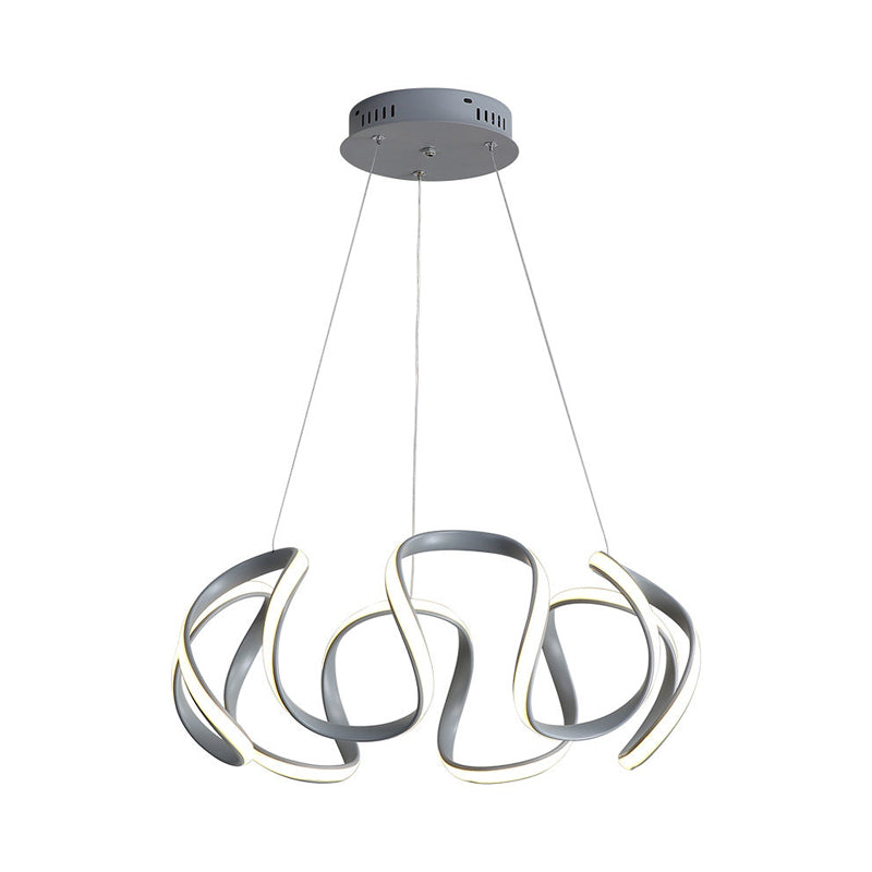 3/5/6 Lights Dining Room Chandelier with Wave Acrylic Shade Modern Grey Ceiling Pendant Light in White/Warm Light Clearhalo 'Ceiling Lights' 'Chandeliers' 'Modern Chandeliers' 'Modern' Lighting' 520846