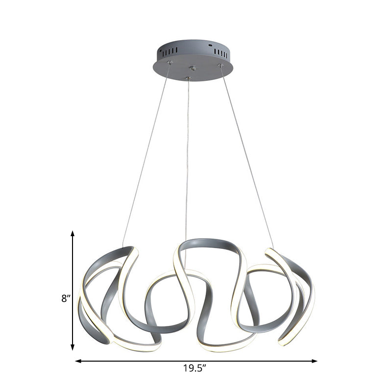 3/5/6 Lights Dining Room Chandelier with Wave Acrylic Shade Modern Grey Ceiling Pendant Light in White/Warm Light Clearhalo 'Ceiling Lights' 'Chandeliers' 'Modern Chandeliers' 'Modern' Lighting' 520847