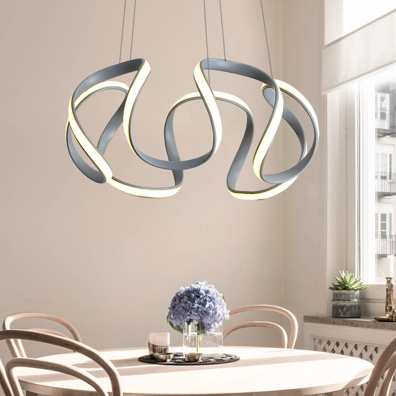 3/5/6 Lights Dining Room Chandelier with Wave Acrylic Shade Modern Grey Ceiling Pendant Light in White/Warm Light 5 Grey Clearhalo 'Ceiling Lights' 'Chandeliers' 'Modern Chandeliers' 'Modern' Lighting' 520848