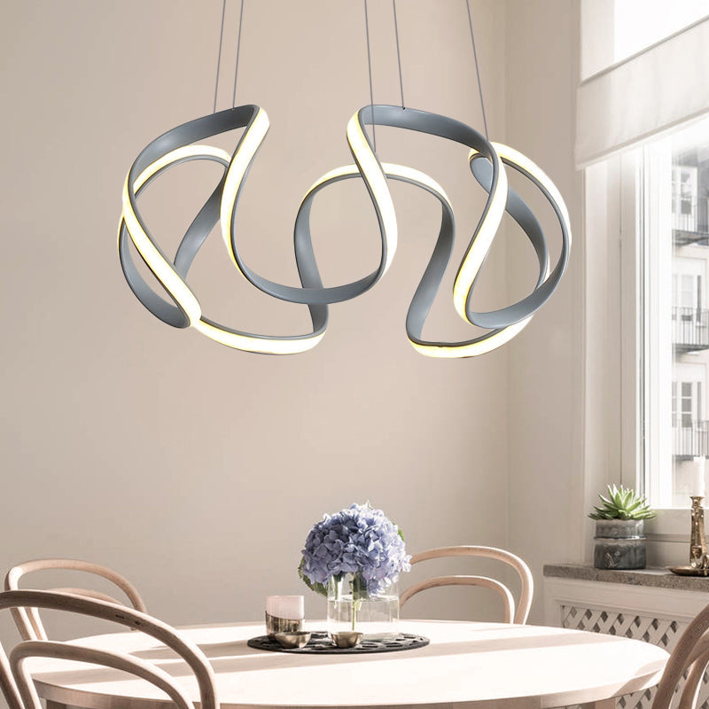 3/5/6 Lights Dining Room Chandelier with Wave Acrylic Shade Modern Grey Ceiling Pendant Light in White/Warm Light 5 Grey Clearhalo 'Ceiling Lights' 'Chandeliers' 'Modern Chandeliers' 'Modern' Lighting' 520848