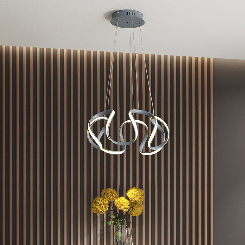 3/5/6 Lights Dining Room Chandelier with Wave Acrylic Shade Modern Grey Ceiling Pendant Light in White/Warm Light Clearhalo 'Ceiling Lights' 'Chandeliers' 'Modern Chandeliers' 'Modern' Lighting' 520849