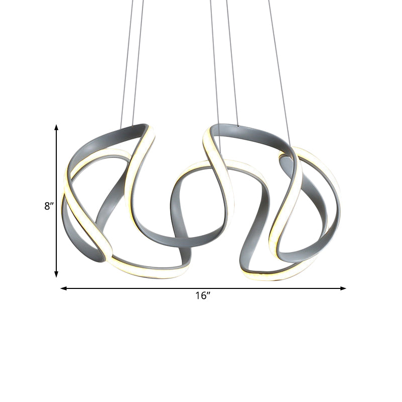 3/5/6 Lights Dining Room Chandelier with Wave Acrylic Shade Modern Grey Ceiling Pendant Light in White/Warm Light Clearhalo 'Ceiling Lights' 'Chandeliers' 'Modern Chandeliers' 'Modern' Lighting' 520852