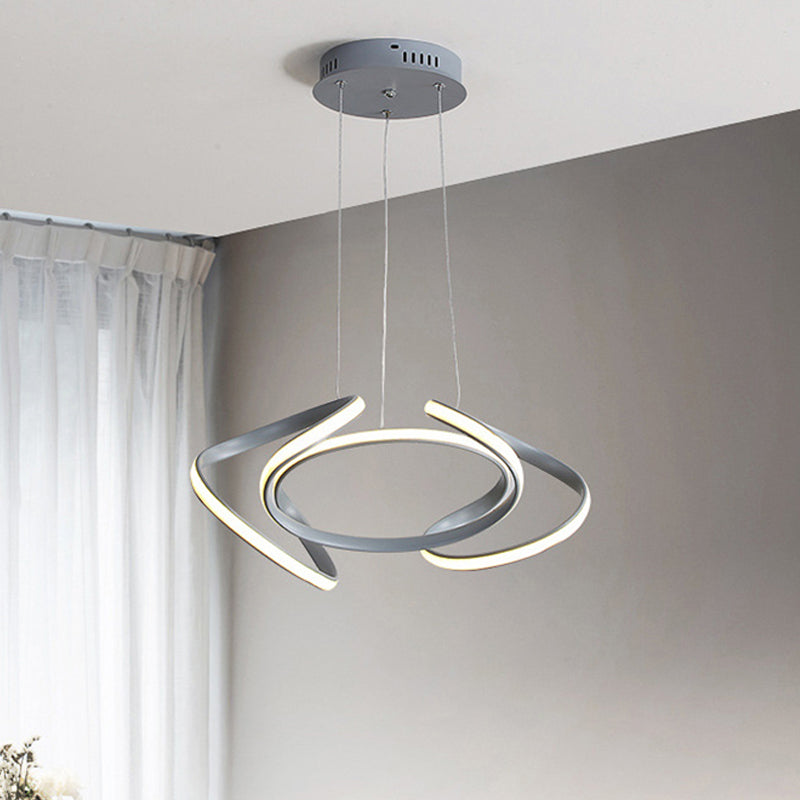 3/5/6 Lights Dining Room Chandelier with Wave Acrylic Shade Modern Grey Ceiling Pendant Light in White/Warm Light 3 Grey Clearhalo 'Ceiling Lights' 'Chandeliers' 'Modern Chandeliers' 'Modern' Lighting' 520853