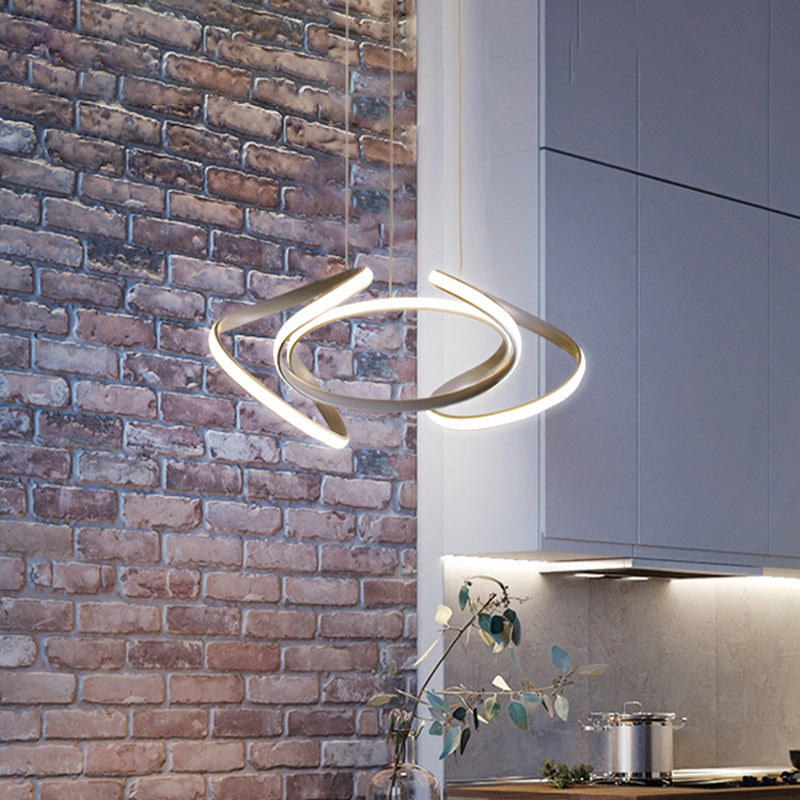 3/5/6 Lights Dining Room Chandelier with Wave Acrylic Shade Modern Grey Ceiling Pendant Light in White/Warm Light Clearhalo 'Ceiling Lights' 'Chandeliers' 'Modern Chandeliers' 'Modern' Lighting' 520854