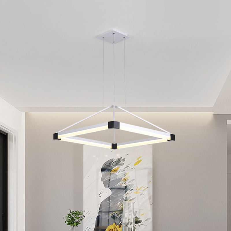 Acrylic Pyramid Shape Pendant Chandelier Contemporary Led 18"/23.5" Wide White/Coffee Hanging Lamp Fixture in White/Warm Light Clearhalo 'Ceiling Lights' 'Chandeliers' 'Modern Chandeliers' 'Modern' Lighting' 520862