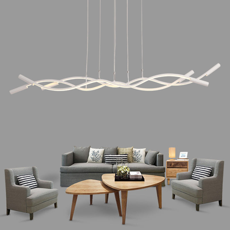 White/Black Waved Linear Chandelier Lighting Modernist 3 Lights Acrylic Led Ceiling Hung Lamp Fixture in White/Warm Light White Clearhalo 'Ceiling Lights' 'Chandeliers' 'Modern Chandeliers' 'Modern' Lighting' 520878