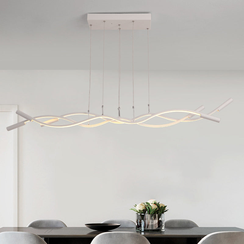 White/Black Waved Linear Chandelier Lighting Modernist 3 Lights Acrylic Led Ceiling Hung Lamp Fixture in White/Warm Light Clearhalo 'Ceiling Lights' 'Chandeliers' 'Modern Chandeliers' 'Modern' Lighting' 520879