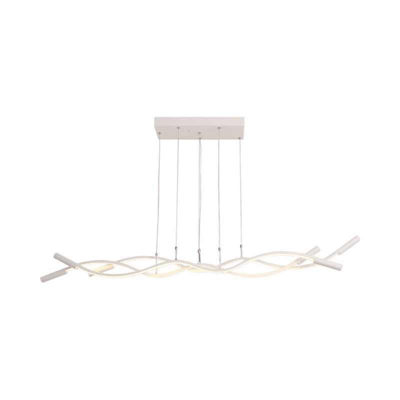 White/Black Waved Linear Chandelier Lighting Modernist 3 Lights Acrylic Led Ceiling Hung Lamp Fixture in White/Warm Light Clearhalo 'Ceiling Lights' 'Chandeliers' 'Modern Chandeliers' 'Modern' Lighting' 520880