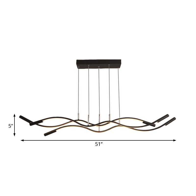 White/Black Waved Linear Chandelier Lighting Modernist 3 Lights Acrylic Led Ceiling Hung Lamp Fixture in White/Warm Light Clearhalo 'Ceiling Lights' 'Chandeliers' 'Modern Chandeliers' 'Modern' Lighting' 520884