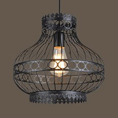 Vintage Lantern Pendant Lighting with Wire Net Shade 1 Light Metal Ceiling Light Fixture with Adjustable Cord in Black Black C Clearhalo 'Art Deco Pendants' 'Black' 'Cast Iron' 'Ceiling Lights' 'Ceramic' 'Crystal' 'Industrial Pendants' 'Industrial' 'Metal' 'Middle Century Pendants' 'Pendant Lights' 'Pendants' 'Rustic Pendants' 'Tiffany' Lighting' 5209