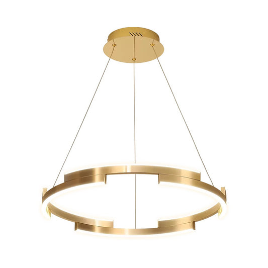 Round Metal Chandelier Lighting Contemporary 1/2/3 Lights Gold Led Hanging Ceiling Light in White/Warm Light Clearhalo 'Ceiling Lights' 'Chandeliers' 'Modern Chandeliers' 'Modern' Lighting' 520908