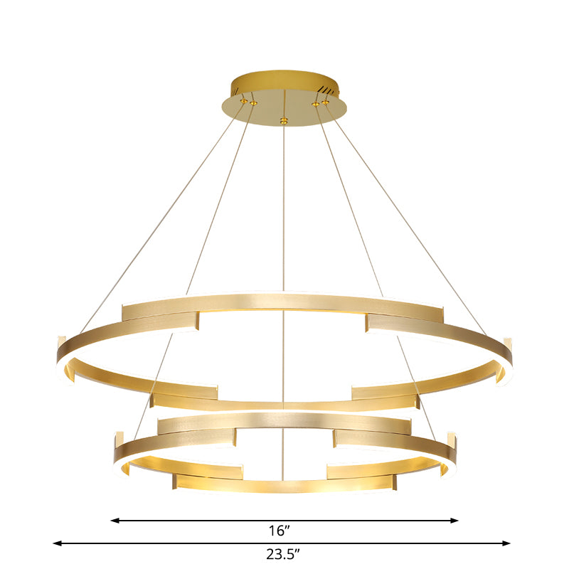 Round Metal Chandelier Lighting Contemporary 1/2/3 Lights Gold Led Hanging Ceiling Light in White/Warm Light Clearhalo 'Ceiling Lights' 'Chandeliers' 'Modern Chandeliers' 'Modern' Lighting' 520914
