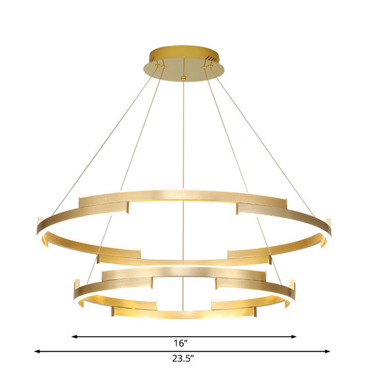 Round Metal Chandelier Lighting Contemporary 1/2/3 Lights Gold Led Hanging Ceiling Light in White/Warm Light Clearhalo 'Ceiling Lights' 'Chandeliers' 'Modern Chandeliers' 'Modern' Lighting' 520914