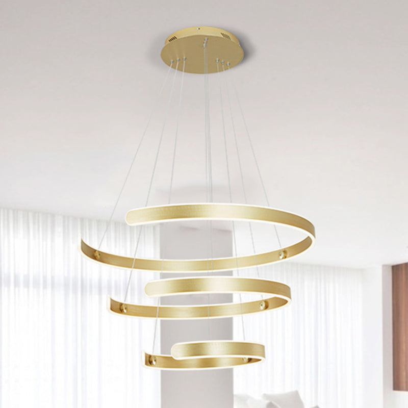 1/2/3 Lights Dining Room Chandelier with Ring Acrylic Shade Modern Gold Led Hanging Light Fixture in White/Warm Light Clearhalo 'Ceiling Lights' 'Chandeliers' 'Modern Chandeliers' 'Modern' Lighting' 520956