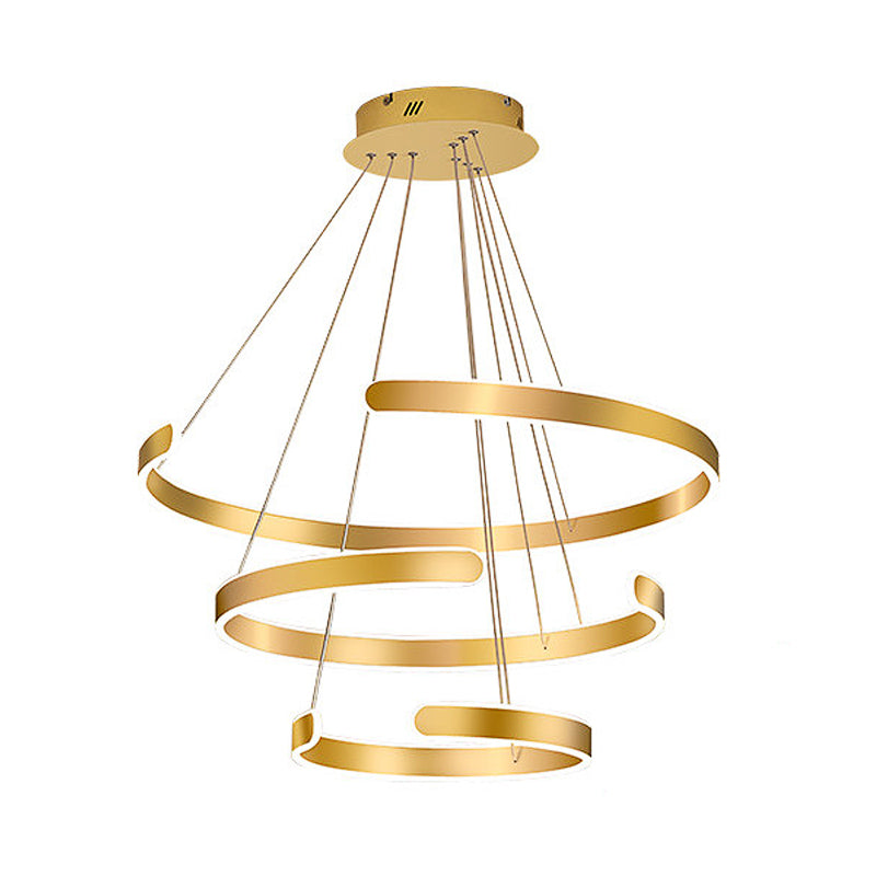 1/2/3 Lights Dining Room Chandelier with Ring Acrylic Shade Modern Gold Led Hanging Light Fixture in White/Warm Light Clearhalo 'Ceiling Lights' 'Chandeliers' 'Modern Chandeliers' 'Modern' Lighting' 520957