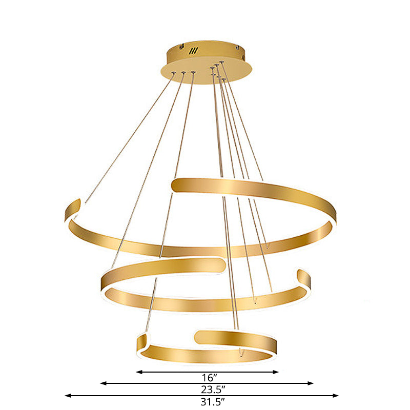 1/2/3 Lights Dining Room Chandelier with Ring Acrylic Shade Modern Gold Led Hanging Light Fixture in White/Warm Light Clearhalo 'Ceiling Lights' 'Chandeliers' 'Modern Chandeliers' 'Modern' Lighting' 520958