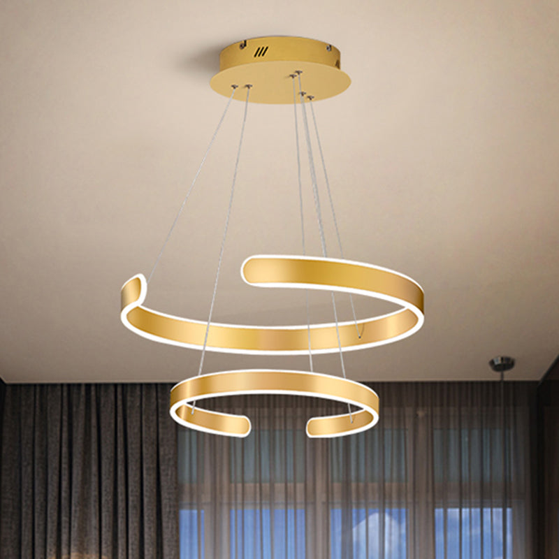 1/2/3 Lights Dining Room Chandelier with Ring Acrylic Shade Modern Gold Led Hanging Light Fixture in White/Warm Light Clearhalo 'Ceiling Lights' 'Chandeliers' 'Modern Chandeliers' 'Modern' Lighting' 520960