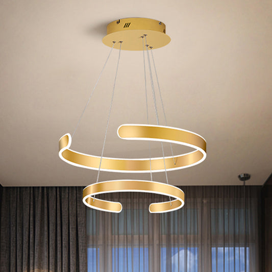 1/2/3 Lights Dining Room Chandelier with Ring Acrylic Shade Modern Gold Led Hanging Light Fixture in White/Warm Light Clearhalo 'Ceiling Lights' 'Chandeliers' 'Modern Chandeliers' 'Modern' Lighting' 520960
