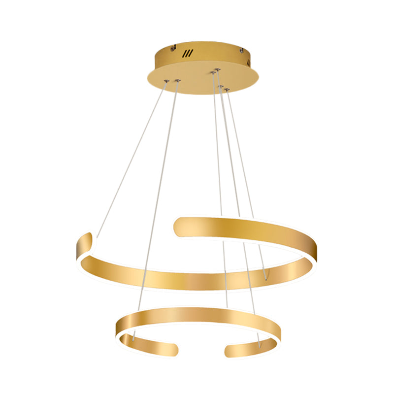 1/2/3 Lights Dining Room Chandelier with Ring Acrylic Shade Modern Gold Led Hanging Light Fixture in White/Warm Light Clearhalo 'Ceiling Lights' 'Chandeliers' 'Modern Chandeliers' 'Modern' Lighting' 520961