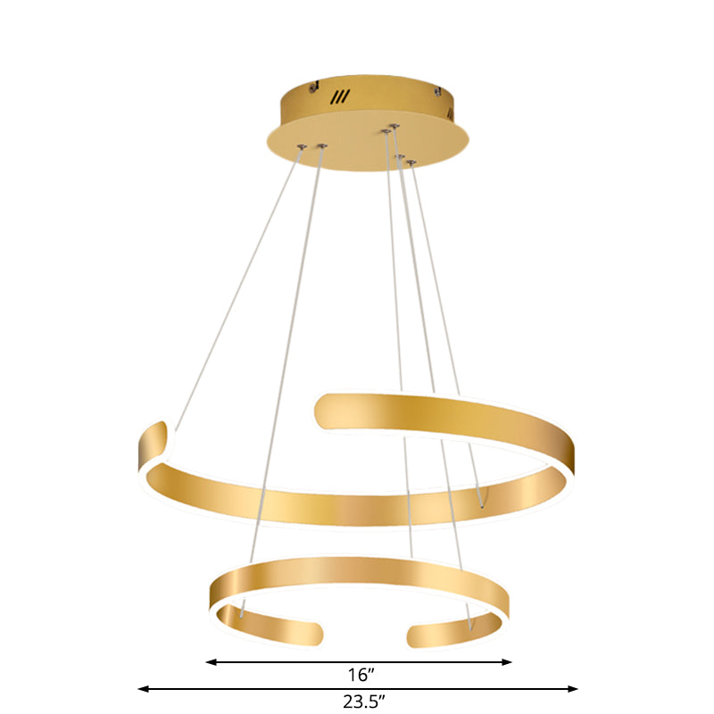 1/2/3 Lights Dining Room Chandelier with Ring Acrylic Shade Modern Gold Led Hanging Light Fixture in White/Warm Light Clearhalo 'Ceiling Lights' 'Chandeliers' 'Modern Chandeliers' 'Modern' Lighting' 520962