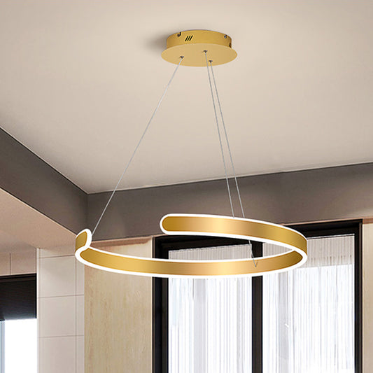 1/2/3 Lights Dining Room Chandelier with Ring Acrylic Shade Modern Gold Led Hanging Light Fixture in White/Warm Light 1 Gold Clearhalo 'Ceiling Lights' 'Chandeliers' 'Modern Chandeliers' 'Modern' Lighting' 520963