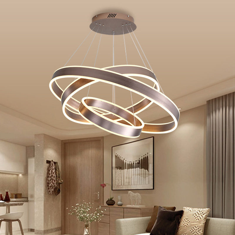 Modern Twisted Pendant Chandelier Acrylic 1/2/3 Lights Living Room Hanging Ceiling Light in Brown, Natural Light 3 Brown Clearhalo 'Ceiling Lights' 'Chandeliers' 'Modern Chandeliers' 'Modern' Lighting' 520967