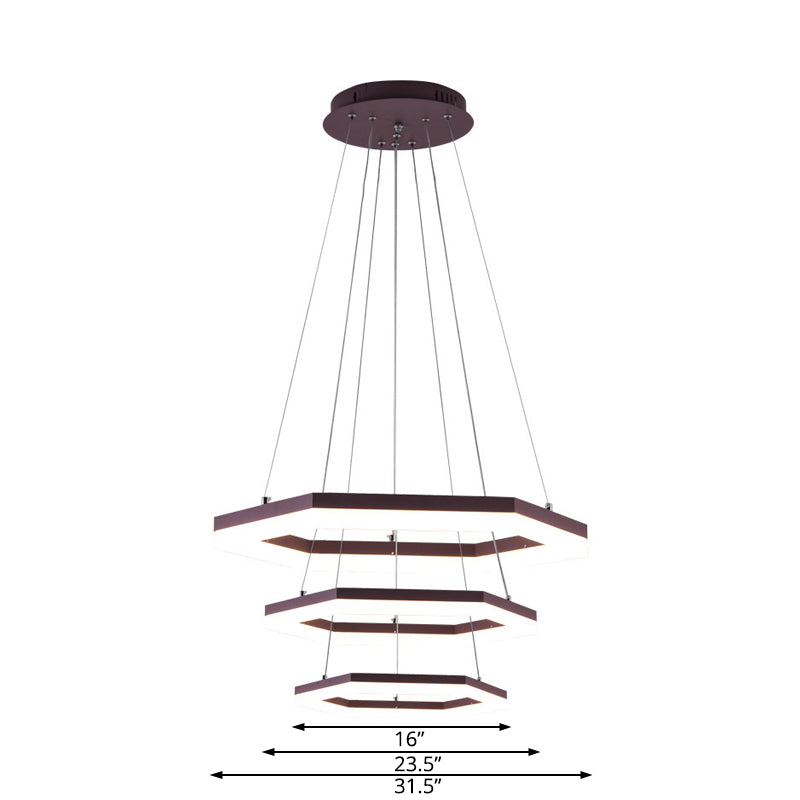 Hexagon Acrylic Chandelier Lighting Contemporary 1/2/3 Lights Khaki Led Hanging Ceiling Light in White/Warm Light Clearhalo 'Ceiling Lights' 'Chandeliers' 'Modern Chandeliers' 'Modern' Lighting' 521003