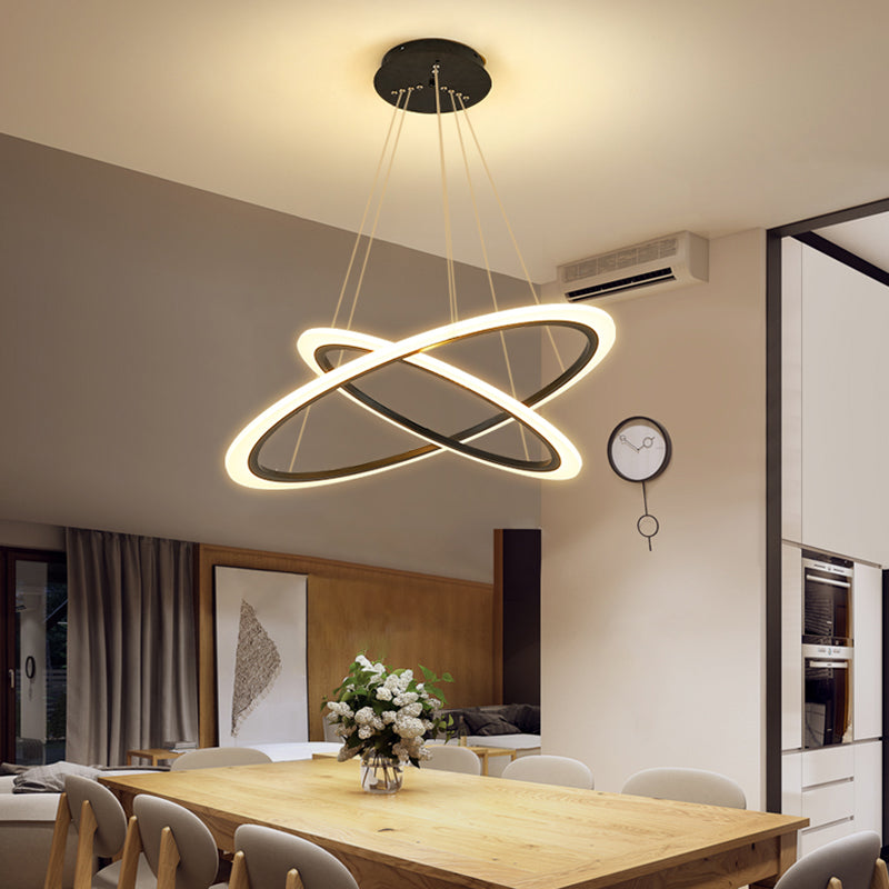 Ring Pendant Chandelier Contemporary Acrylic 1/2/3 Lights Gold Led Hanging Light Fixture in White/Warm Light Clearhalo 'Ceiling Lights' 'Chandeliers' 'Modern Chandeliers' 'Modern' Lighting' 521016
