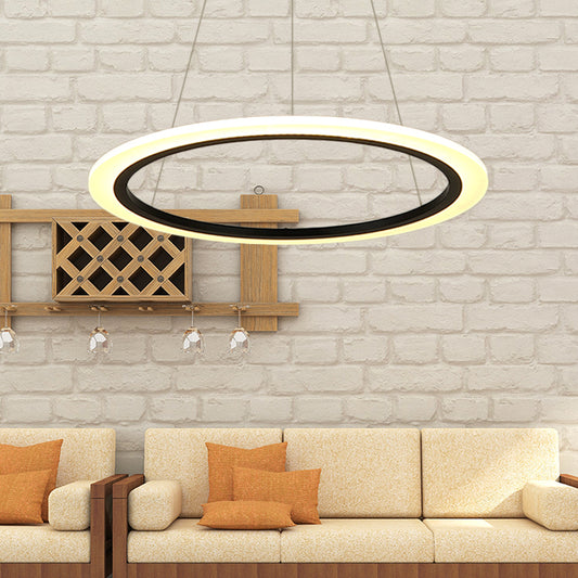 Ring Pendant Chandelier Contemporary Acrylic 1/2/3 Lights Gold Led Hanging Light Fixture in White/Warm Light 1 Black Clearhalo 'Ceiling Lights' 'Chandeliers' 'Modern Chandeliers' 'Modern' Lighting' 521019