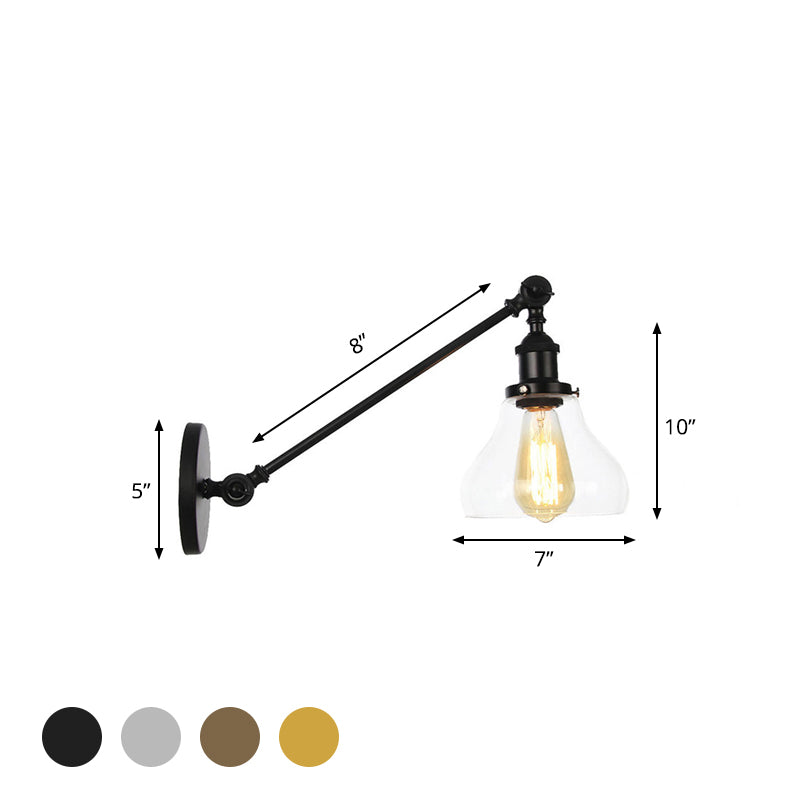 1 Light Indoor Lighting Fixture Farmhouse Black/Bronze/Brass Sconce with Pear Clear Glass Shade, 8"/12" L Arm Clearhalo 'Art deco wall lights' 'Cast Iron' 'Glass' 'Industrial wall lights' 'Industrial' 'Middle century wall lights' 'Modern' 'Rustic wall lights' 'Tiffany' 'Traditional wall lights' 'Wall Lamps & Sconces' 'Wall Lights' Lighting' 521037