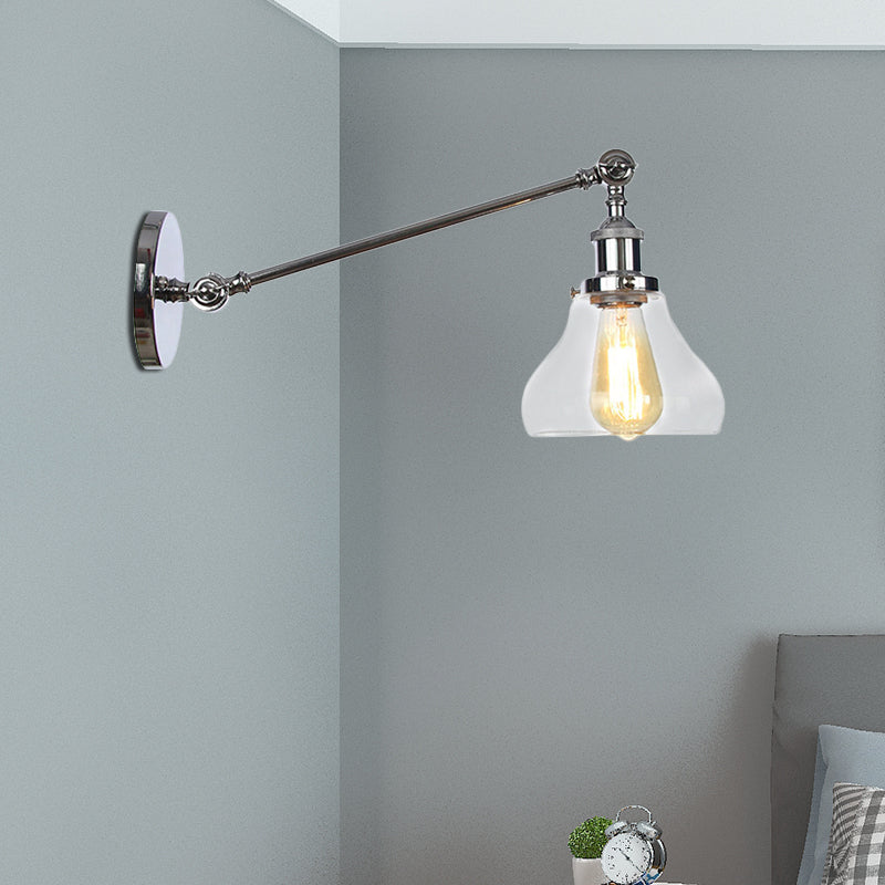 1 Light Indoor Lighting Fixture Farmhouse Black/Bronze/Brass Sconce with Pear Clear Glass Shade, 8"/12" L Arm Clearhalo 'Art deco wall lights' 'Cast Iron' 'Glass' 'Industrial wall lights' 'Industrial' 'Middle century wall lights' 'Modern' 'Rustic wall lights' 'Tiffany' 'Traditional wall lights' 'Wall Lamps & Sconces' 'Wall Lights' Lighting' 521044