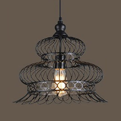 Vintage Lantern Pendant Lighting with Wire Net Shade 1 Light Metal Ceiling Light Fixture with Adjustable Cord in Black Black D Clearhalo 'Art Deco Pendants' 'Black' 'Cast Iron' 'Ceiling Lights' 'Ceramic' 'Crystal' 'Industrial Pendants' 'Industrial' 'Metal' 'Middle Century Pendants' 'Pendant Lights' 'Pendants' 'Rustic Pendants' 'Tiffany' Lighting' 5210