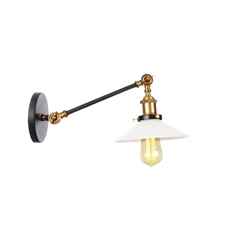 Industrial Conical Sconce Light 1 Light Opal Glass Wall Lamp in Black/Bronze/Brass with Arm, 8"/12" L Clearhalo 'Art deco wall lights' 'Cast Iron' 'Glass' 'Industrial wall lights' 'Industrial' 'Middle century wall lights' 'Modern' 'Rustic wall lights' 'Tiffany' 'Traditional wall lights' 'Wall Lamps & Sconces' 'Wall Lights' Lighting' 521106