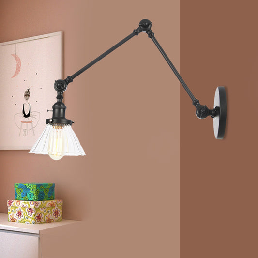 Industrial Cone Wall Mounted Light 1 Light 
Clear/Amber Glass Sconce in Black/Bronze/Brass with Arm, 8"+8"/8"+8"+8" Long