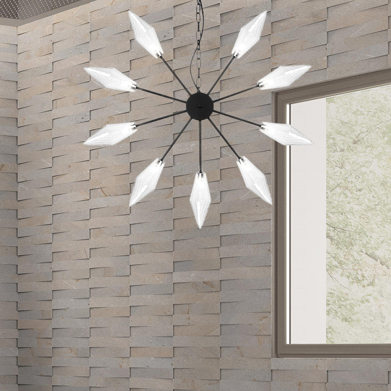 6/9/12 Lights Chandelier Lamp Industrial Sputnik Amber/Clear Glass Ceiling Light Fixture in Black/Copper/Chrome Clearhalo 'Ceiling Lights' 'Chandeliers' 'Glass shade' 'Glass' 'Industrial Chandeliers' 'Industrial' 'Middle Century Chandeliers' 'Pendant Lights' 'Tiffany' Lighting' 521229