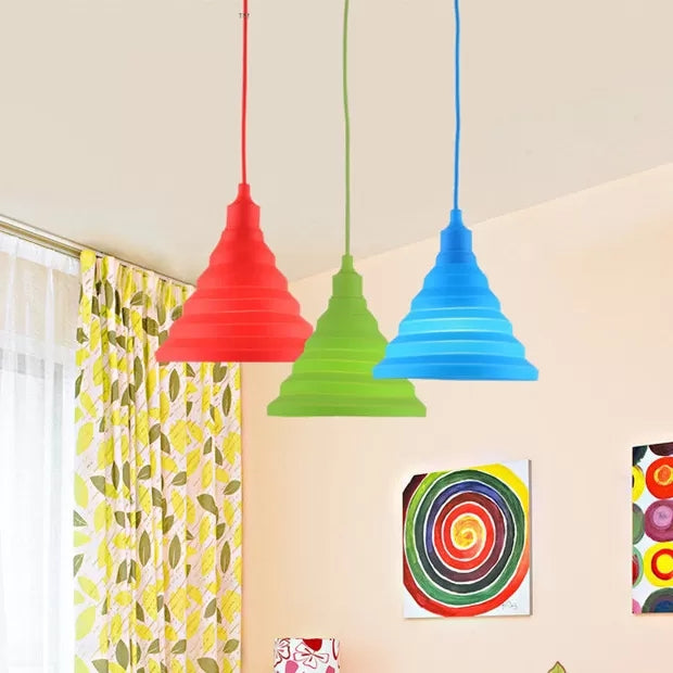Kids Conical Hanging Pendant Metal Single Head Bright Colored Hanging Light for Game Room Clearhalo 'Ceiling Lights' 'Pendant Lights' 'Pendants' Lighting' 52125