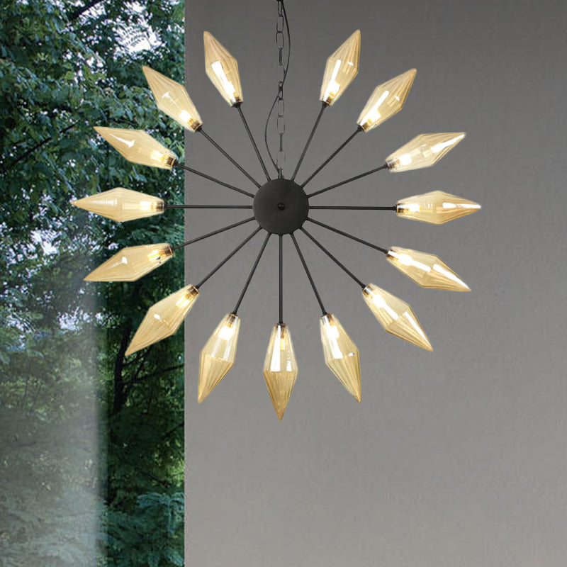 6/9/12 Lights Chandelier Lamp Industrial Sputnik Amber/Clear Glass Ceiling Light Fixture in Black/Copper/Chrome 15 Black Amber Clearhalo 'Ceiling Lights' 'Chandeliers' 'Glass shade' 'Glass' 'Industrial Chandeliers' 'Industrial' 'Middle Century Chandeliers' 'Pendant Lights' 'Tiffany' Lighting' 521265