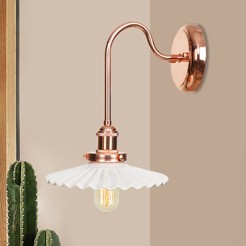 Copper Saucer/Scalloped Sconce Light Fixture Vintage White/Clear Glass 1 Light Indoor Wall Lamp White B Clearhalo 'Art deco wall lights' 'Cast Iron' 'Glass' 'Industrial wall lights' 'Industrial' 'Middle century wall lights' 'Modern' 'Rustic wall lights' 'Tiffany' 'Traditional wall lights' 'Wall Lamps & Sconces' 'Wall Lights' Lighting' 521288