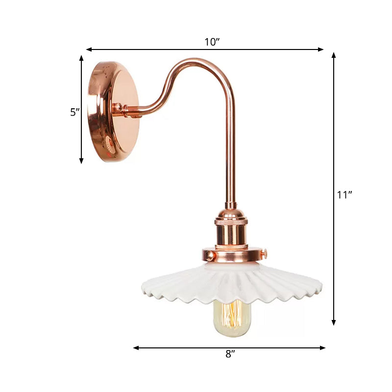 Copper Saucer/Scalloped Sconce Light Fixture Vintage White/Clear Glass 1 Light Indoor Wall Lamp Clearhalo 'Art deco wall lights' 'Cast Iron' 'Glass' 'Industrial wall lights' 'Industrial' 'Middle century wall lights' 'Modern' 'Rustic wall lights' 'Tiffany' 'Traditional wall lights' 'Wall Lamps & Sconces' 'Wall Lights' Lighting' 521290