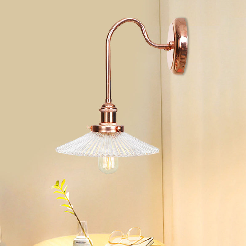 Copper Saucer/Scalloped Sconce Light Fixture Vintage White/Clear Glass 1 Light Indoor Wall Lamp Clearhalo 'Art deco wall lights' 'Cast Iron' 'Glass' 'Industrial wall lights' 'Industrial' 'Middle century wall lights' 'Modern' 'Rustic wall lights' 'Tiffany' 'Traditional wall lights' 'Wall Lamps & Sconces' 'Wall Lights' Lighting' 521295