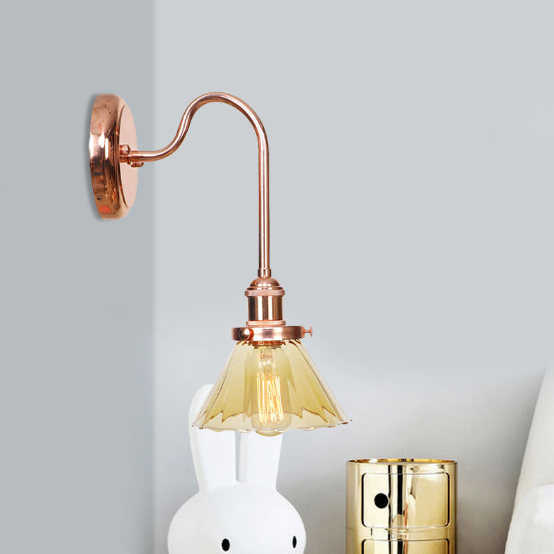 1 Light Cone Sconce Light Vintage Clear/Amber Glass Wall Lighting Fixture for Living Room Clearhalo 'Art deco wall lights' 'Cast Iron' 'Glass' 'Industrial wall lights' 'Industrial' 'Middle century wall lights' 'Modern' 'Rustic wall lights' 'Tiffany' 'Traditional wall lights' 'Wall Lamps & Sconces' 'Wall Lights' Lighting' 521307