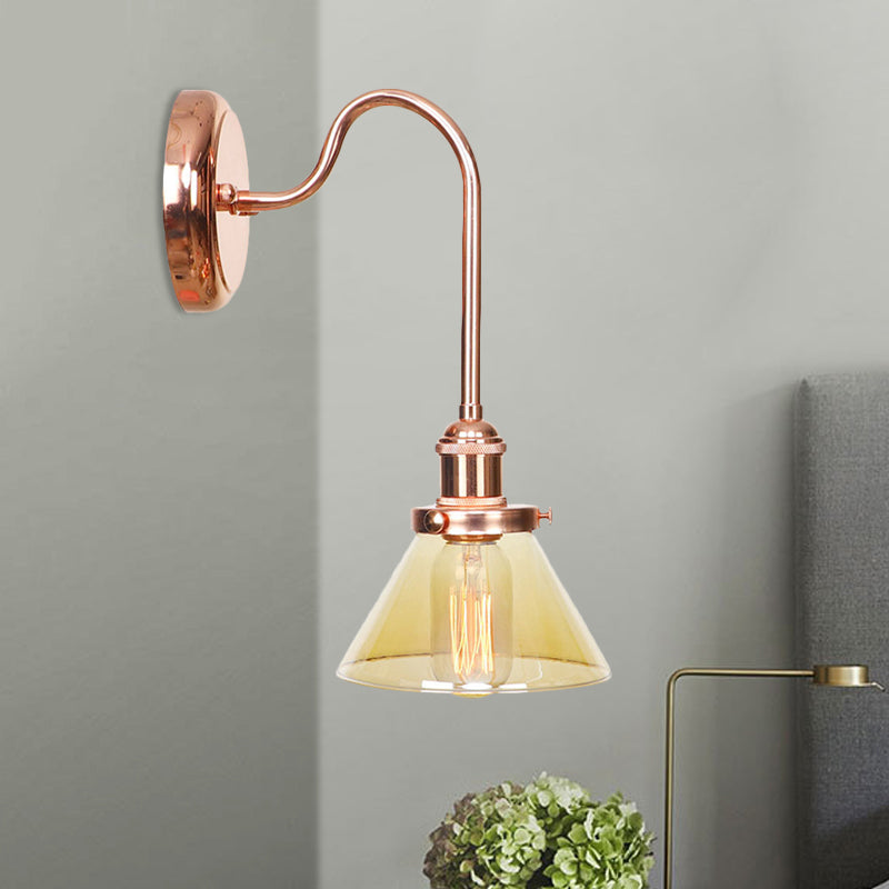 1 Light Cone Sconce Light Vintage Clear/Amber Glass Wall Lighting Fixture for Living Room Clearhalo 'Art deco wall lights' 'Cast Iron' 'Glass' 'Industrial wall lights' 'Industrial' 'Middle century wall lights' 'Modern' 'Rustic wall lights' 'Tiffany' 'Traditional wall lights' 'Wall Lamps & Sconces' 'Wall Lights' Lighting' 521310