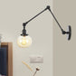 Globe Clear/Amber Glass Wall Mounted Lighting Vintage 1 Light Indoor Sconce in Brass/Chrome/Black with Adjustable Arm, 8"+8"/8"+8"+8" L Black Amber 8"+8" Clearhalo 'Art deco wall lights' 'Cast Iron' 'Glass' 'Industrial wall lights' 'Industrial' 'Middle century wall lights' 'Modern' 'Rustic wall lights' 'Tiffany' 'Traditional wall lights' 'Wall Lamps & Sconces' 'Wall Lights' Lighting' 521314